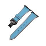  Dây da thật Swift xanh nhạt chỉ cam cho Apple Watch 
