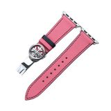  Dây da thật Swift hồng chỉ đen cho Apple Watch 