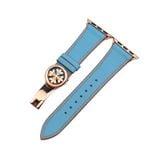  Dây da thật Swift xanh nhạt chỉ cam cho Apple Watch 