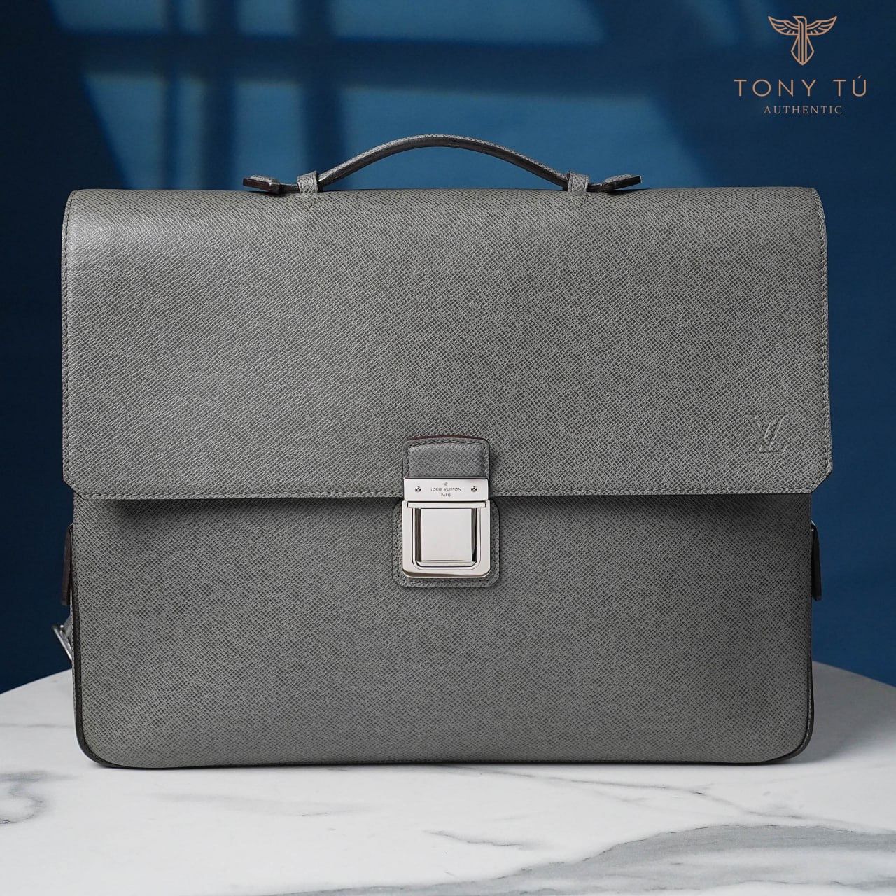 Shop for Louis Vuitton Gray Taiga Leather Vassili GM Briefcase Bag