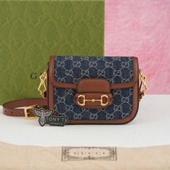 Túi đeo Gucci Blue/Brown GG Horsebit 1955 Edition
