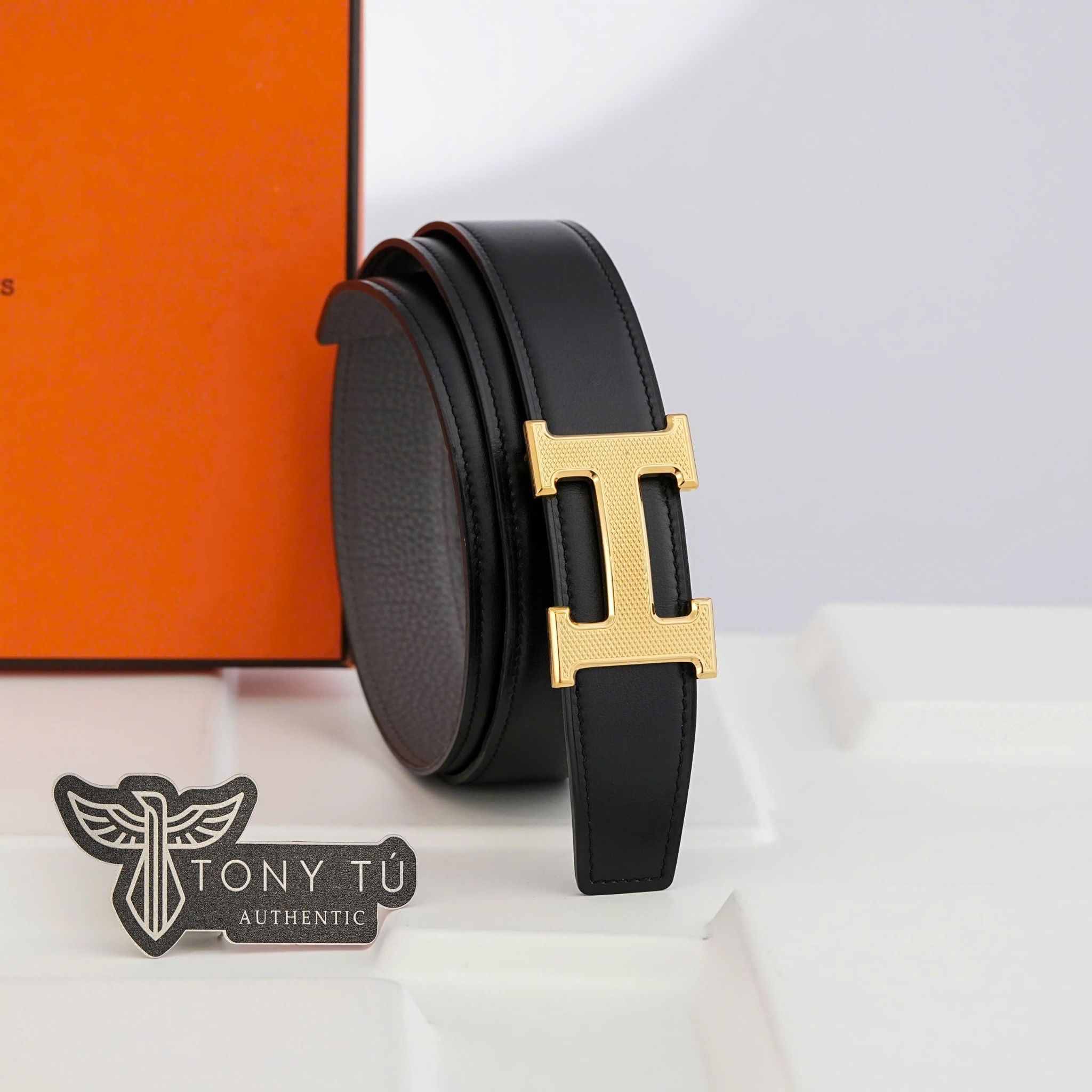 Thắt lưng Hermès H Guillochée Reversible Togo/Boxcalf size 90