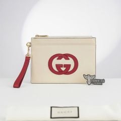 Pouch Gucci Vitello Eclipse Interlocking G Mystic White Hibiscus Red