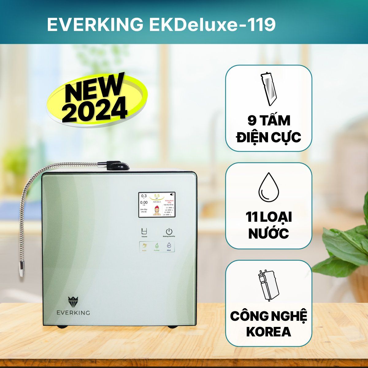 Máy Lọc Nước Điện Giải Ion Kiềm EVERKING EKDeluxe-119