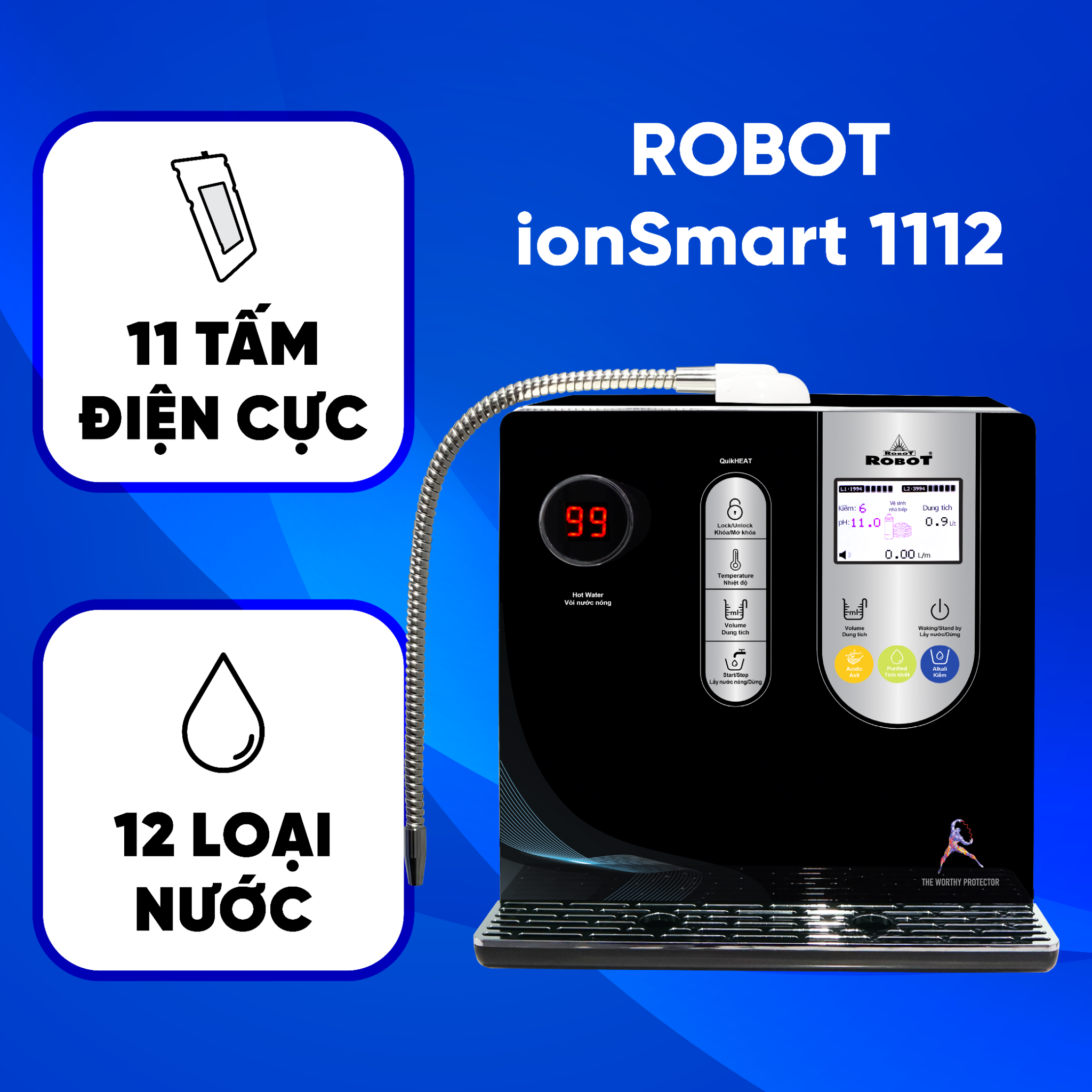 Máy lọc nước điện giải ion kiềm Nóng thông minh ionSmart 1112