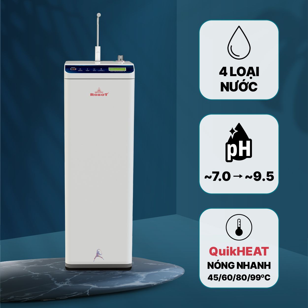 Máy Lọc Nước R.O Hydrogen Kiềm Nóng Thông Minh ROBOT HydroMega Plus-9