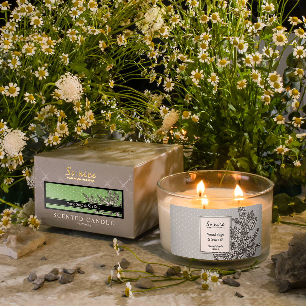 Nến thơm 3 bấc Wood Sage & Sea Salt 600gr Sonice Aroma