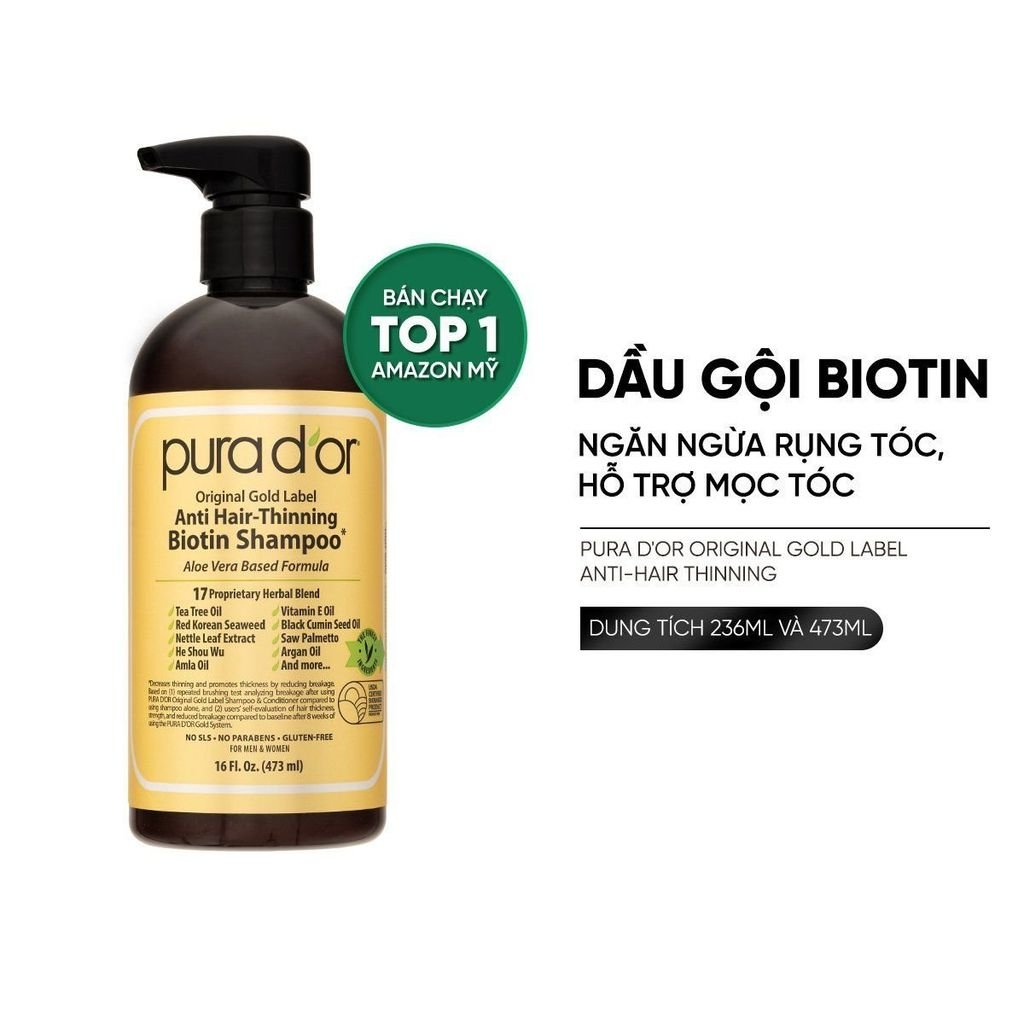 Dầu gội dưỡng tóc PURA D'OR Original Gold Label Anti - Hair Thinning Shampoo 473ml