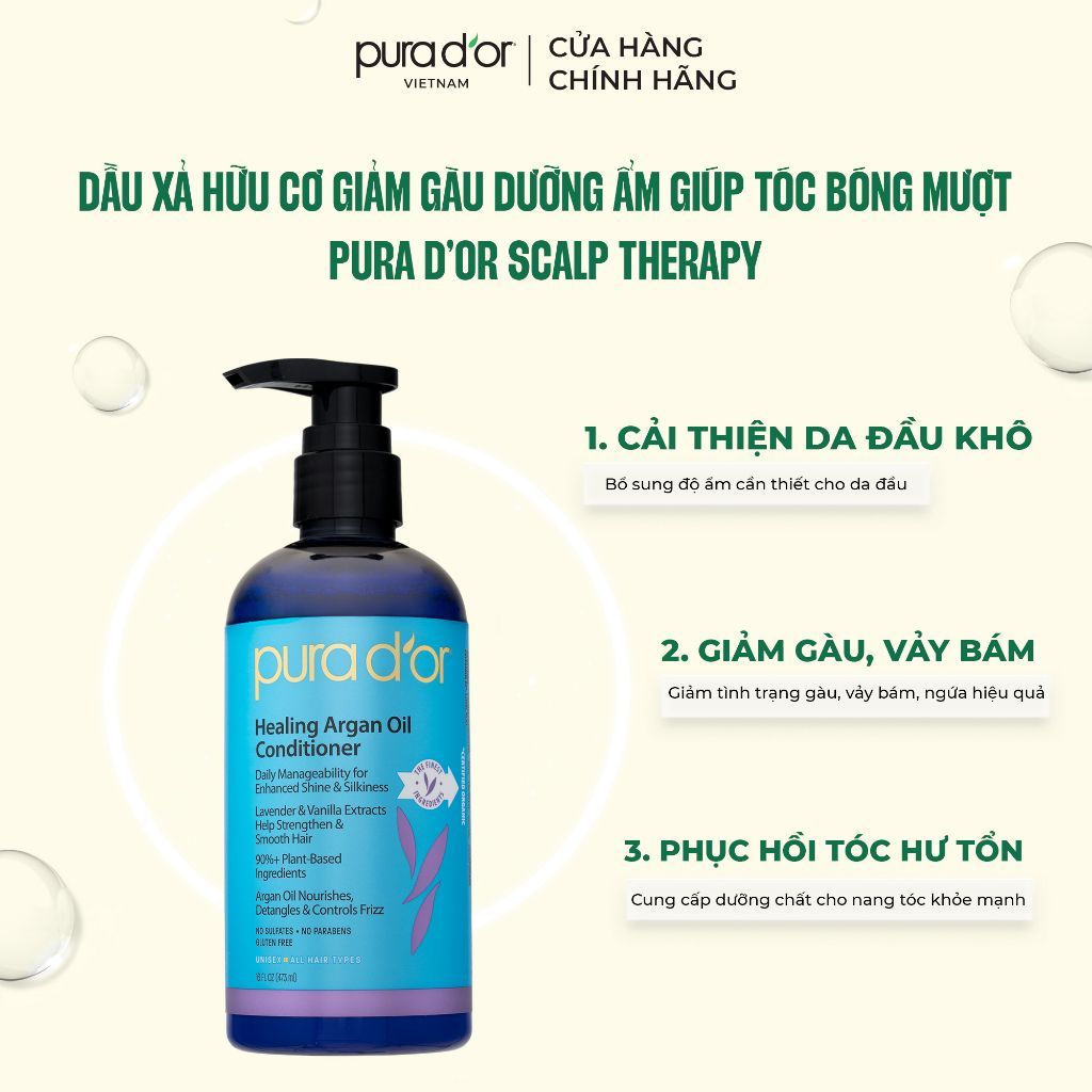 Dầu xả giảm gàu PURA D'OR Healing Argan Oil Conditioner 473ml