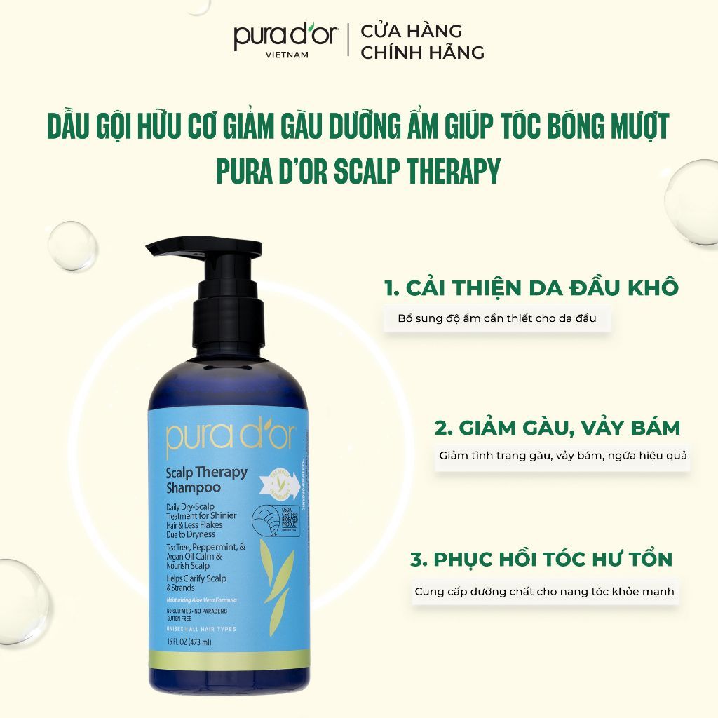 Dầu gội giảm gàu PURA D'OR Scalp Therapy Shampoo 473ml