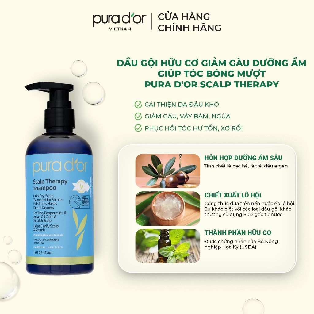 Dầu gội giảm gàu PURA D'OR Scalp Therapy Shampoo 473ml