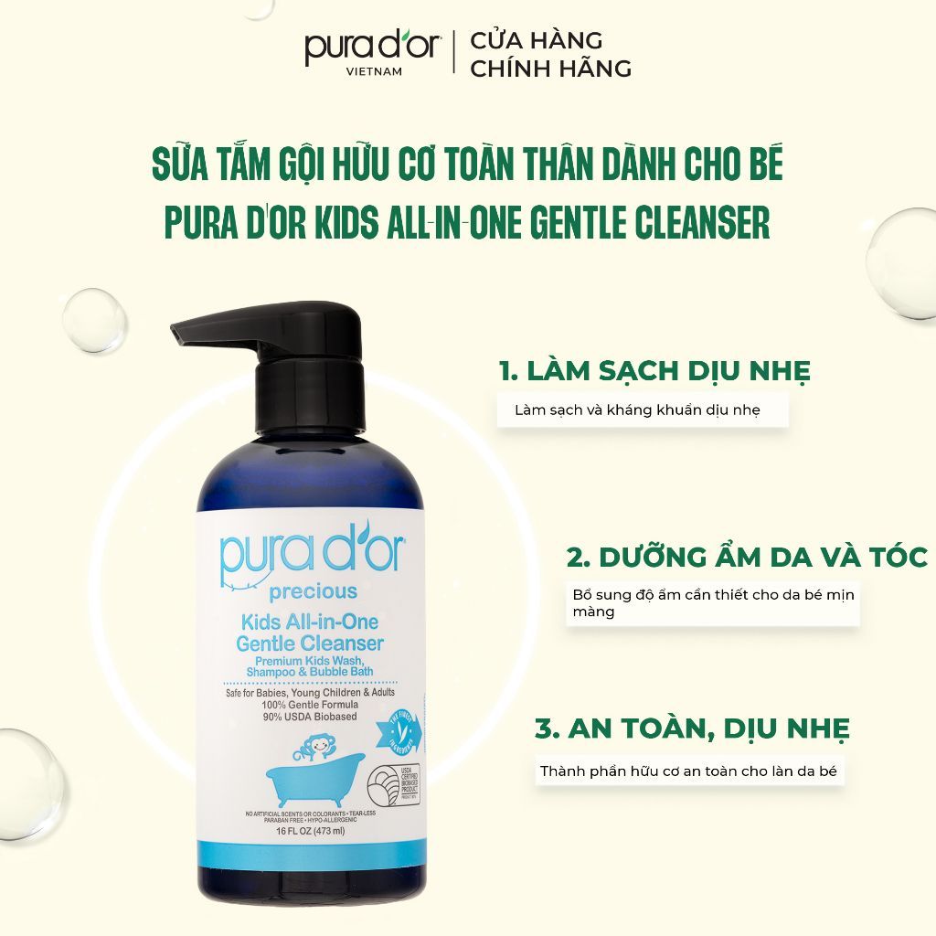 Sữa tắm gội cao cấp dành cho trẻ em PURA D'OR Kids All In One Wash 473ml