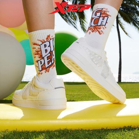  Giày thể thao nữ Xtep màu trắng, đế bằng năng động dễ phối đồ, đi làm đi chơi đều được 878118310066 