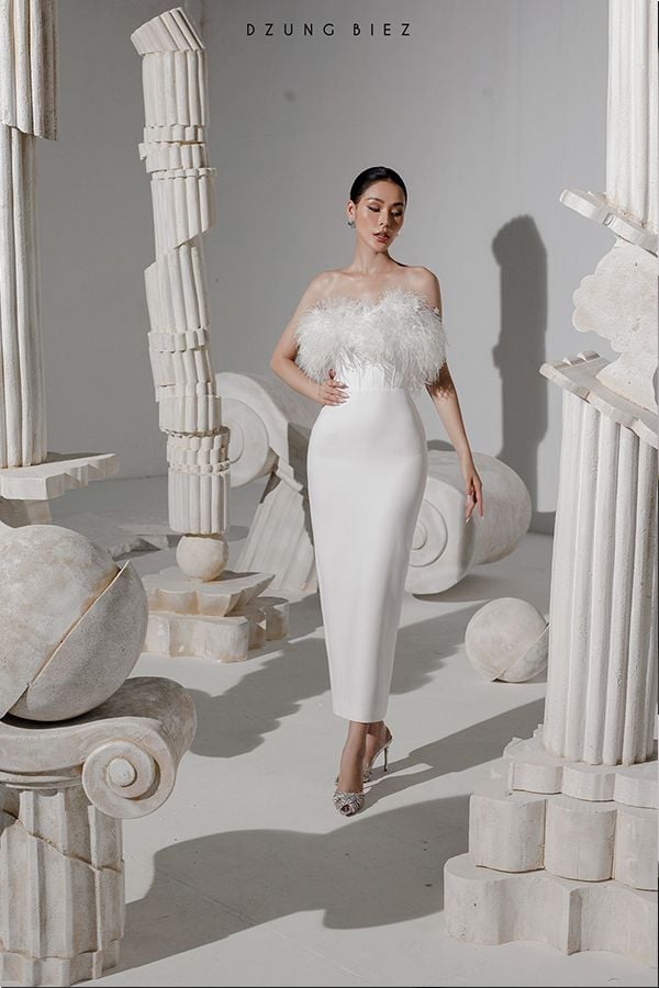 Đầm Midi Cúp Ngực Đính Lông   DZUNG BIEZ