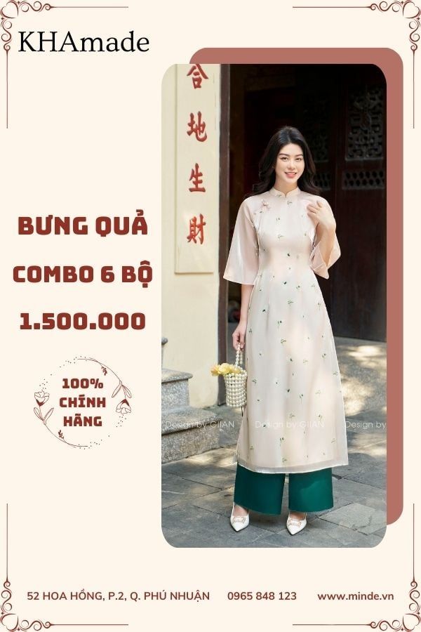 Áo Dài Cách Tân Tay Lửng Họa Tiết Hoa Combo Bưng Quả 6 Bộ KHAMADE