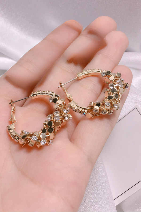 Bông Tai Hình Vòng Trang Trí Bằng Đá Rhinestone OMNES