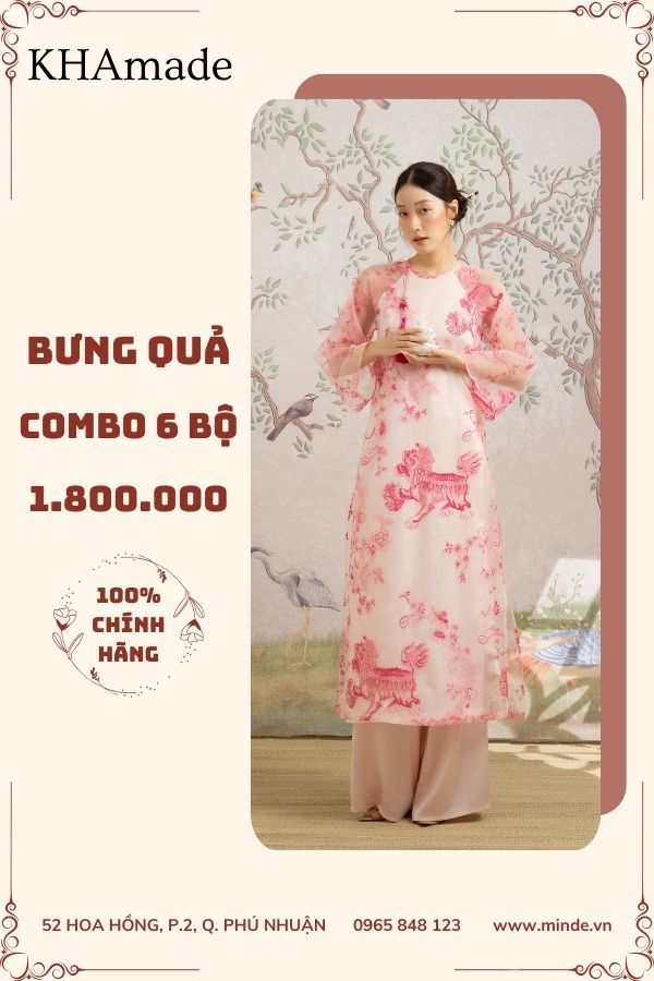 Áo Dài Cách Tân Hoạt Tiết Tay Lửng Combo Bưng Quả 6 Bộ KHAMADE