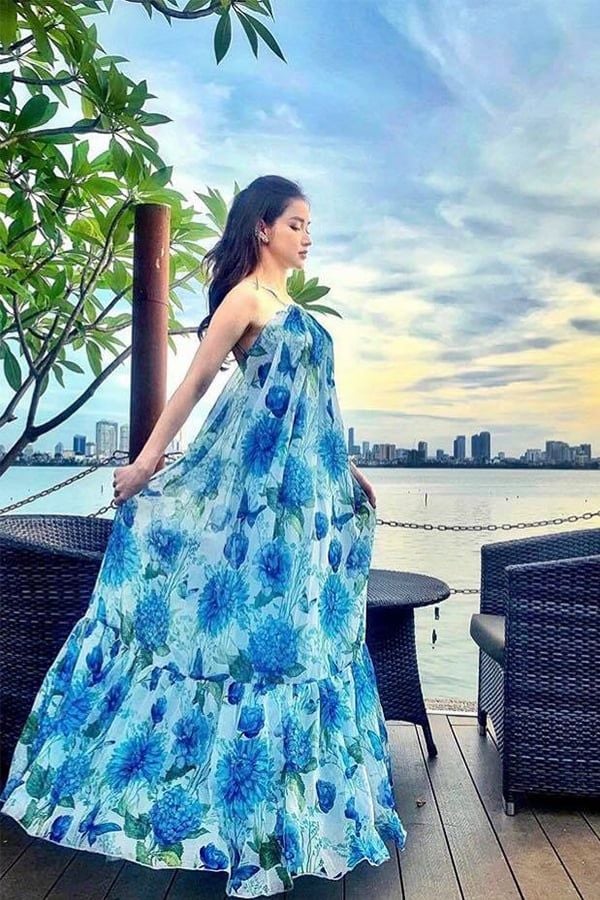 Đầm Maxi Hai Dây Dáng Xòe Hoa Lá XITA