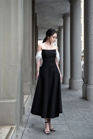 Đầm Midi Trễ Vai Dáng Suông RAFFINÉ