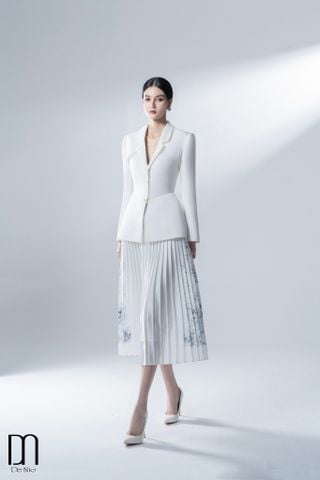 Áo Kiểu Tay Dài x Chân Váy Midi Voan Mỏng DE NIO