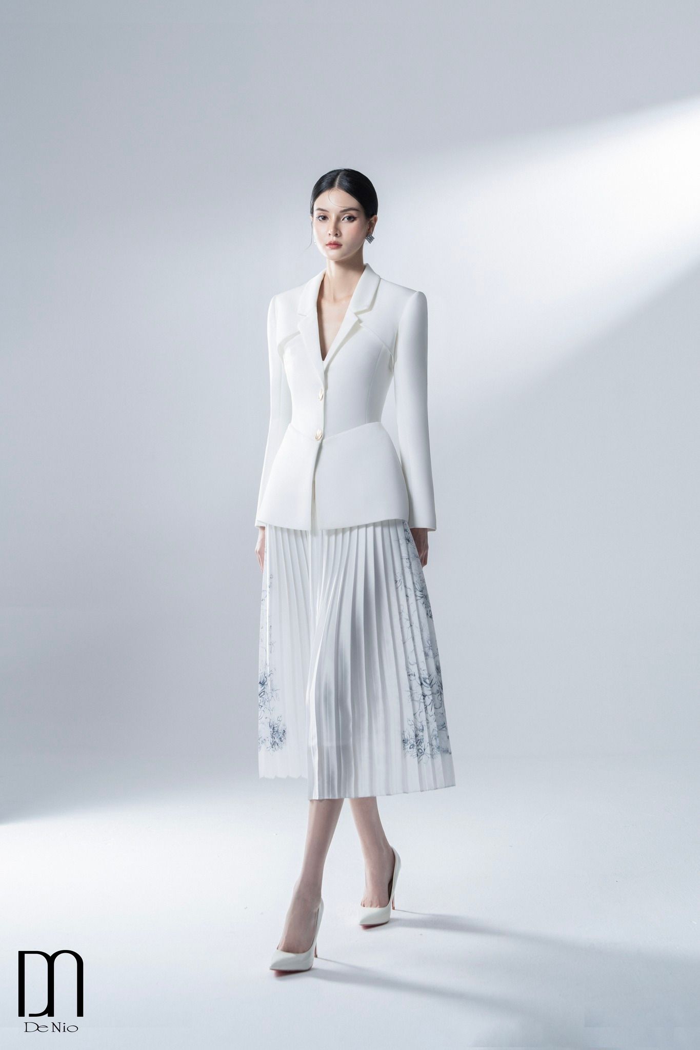 Áo Kiểu Tay Dài x Chân Váy Midi Voan Mỏng DE NIO