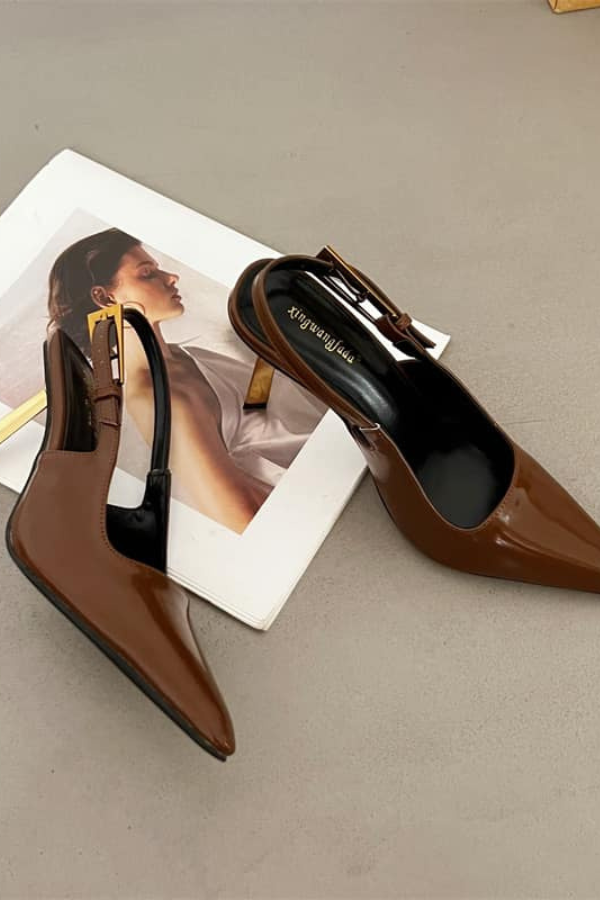 Giày Cao Gót Quai Hậu Khoá Vàng Gót Nhọn OMNES