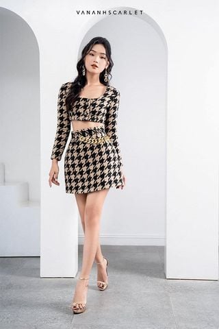 Áo Ngắn Tay Dài x Chân Váy Ngắn Sọc Caro VANANHSCARLET DESIGN