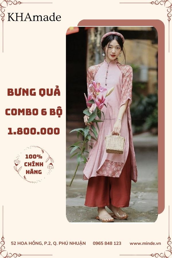 Áo Dài Nữ Cách Tân Tay Lửng Họa Tiết Combo Bưng Quả 6 Bộ KHAMADE