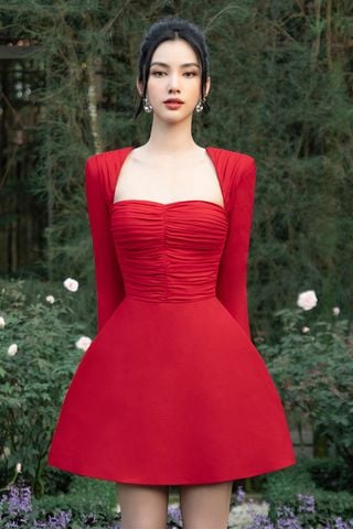 Đầm Ngắn Vai Kiểu Tay Dài CICI