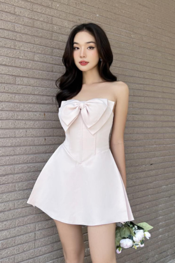 Đầm Ngắn Cup Ngực Đính Nơ JUBIN STUDIO