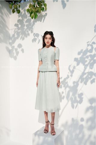 Áo Kiểu Hở Vai x Chân Váy Midi Voan Mỏng MINT BOUTIQUE