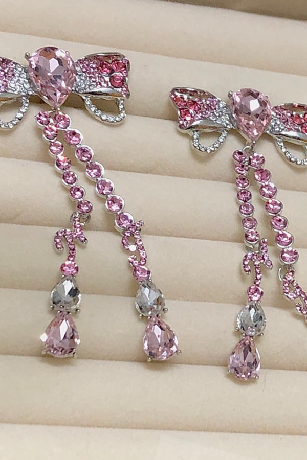 Bông Tai Hồng Đính Nơ Đá OMNES