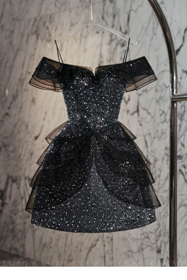 Đầm Đính Kim Sa Đen Cao Cấp LOVELYN