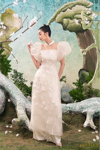 Áo Dài Vai Phồng Thêu Hoa LAM KHUE DESIGN