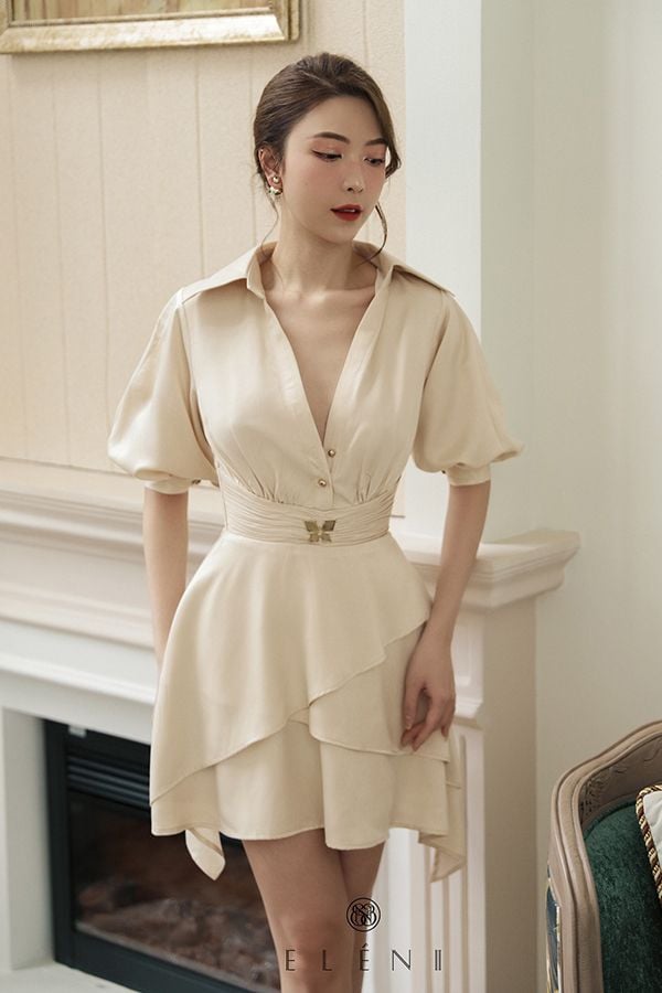 Đầm Ngắn Tay Lửng Cổ Chữ V ELÉNII