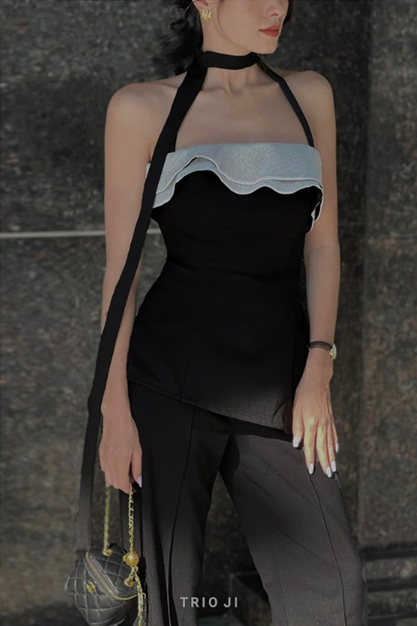Áo Ngắn Cúp Ngực x Quần Dài Dáng Suông TRIO JI