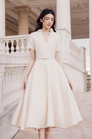 Đầm Midi Cổ Chữ V Dáng Phồng GIANA