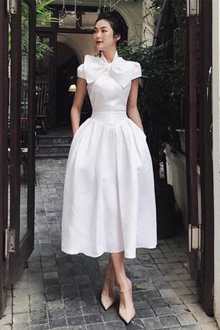 Đầm Midi Nơ Cổ Dáng Phồng ROSEMARRY