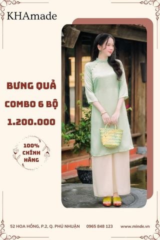 Áo Dài Cách Tân Đính Cúc Ngọc Combo Bưng Quả 6 Bộ KHAMADE