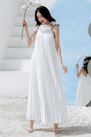 Đầm Midi Cổ Yếm Đính Hoa LARMES