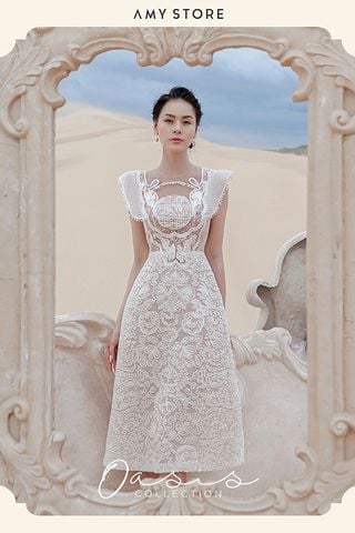 Đầm Midi Hai Dây Họa Tiết AMY STORE