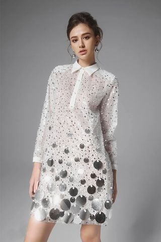 Đầm Ngắn Tay Dài Cổ Sơ Mi Ánh Kim ARTI APPAREL