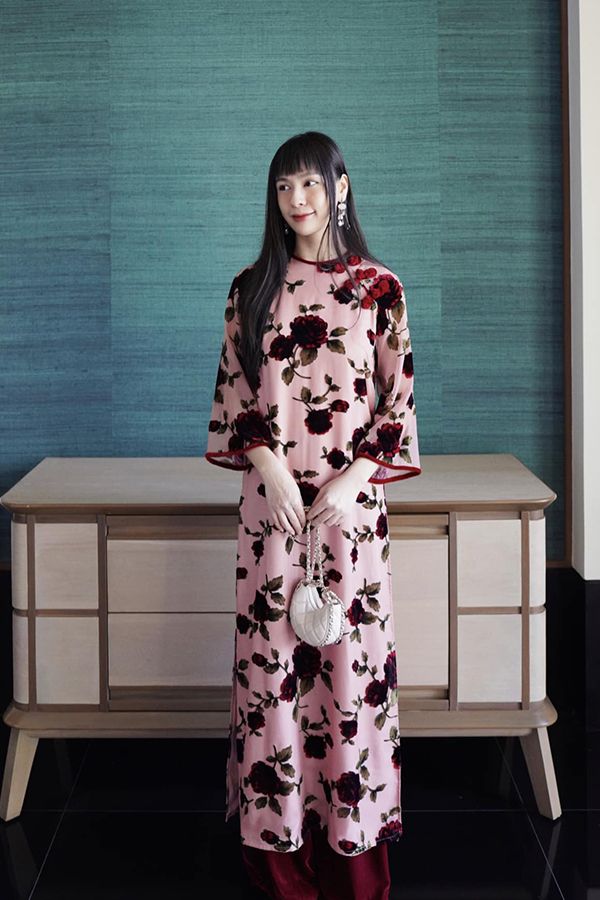 Áo Dài Cách Tân Họa Tiết Hoa Hồng BỐNG DESIGN HOUSE