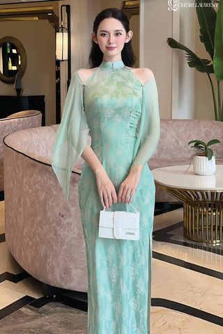 Đầm Lụa Gấm Thêu Hoa Chìm Phối Tơ Nhẹ CHÉRI LAURENT