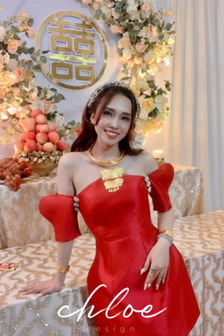Đầm Ngắn Trễ Vai Tay Ngắn CHLOE DESIGN