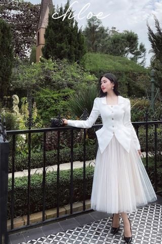 Áo Vest Khoác Tay Dài x Chân Váy Midi Voan Mỏng CHLOE DESIGN