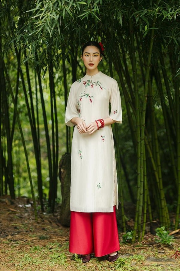 Áo Dài Cách Tân Thêu Hoa Tay Lửng D.CHIC