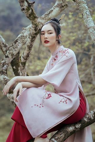 Áo Dài Thêu Hoa Tay Lửng D.CHIC