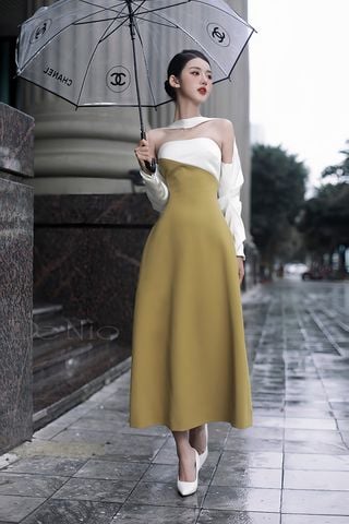 Đầm Midi Trễ Vai Tay Dài DE NIO