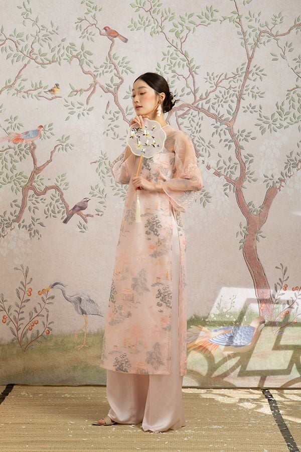 Áo Dài Cách Tân Cổ Yếm Họa Tiết EDINI
